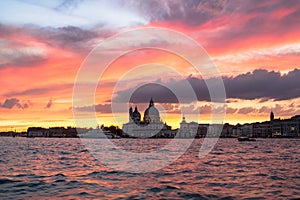 Basilica Santa Maria della salute at sunset, Venice