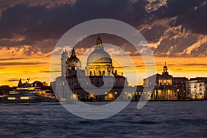 Basilica Santa Maria della salute at sunset, Venice