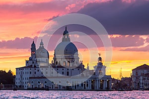 Basilica Santa Maria della salute at sunset, Venice