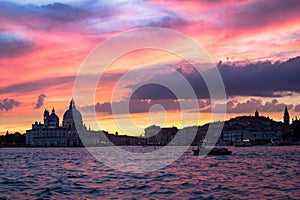 Basilica Santa Maria della salute at sunset, Venice