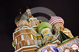 Basilica of St. Basil the Blessed in Moscow Russia by night.