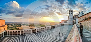 Basilica of St. Francis of Assisi at sunset, Assisi, Umbria, Italy