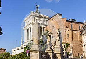 Basilica of St. Mary of Altar of Heaven on Capitoline hill and Vittoriano monument, Rome, Italy