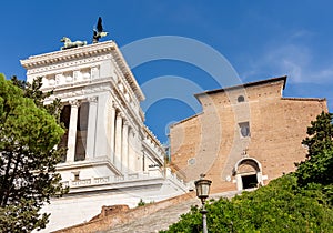 Basilica of St. Mary of Altar of Heaven on Capitoline hill and Vittoriano monument, Rome, Italy