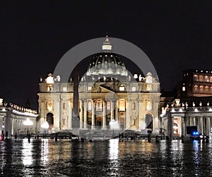 Basilica Vatican night rain lights rome