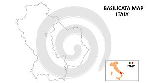 Basilicata Map. State and district map of Basilicata Political map of Basilicata with outline and black and white design