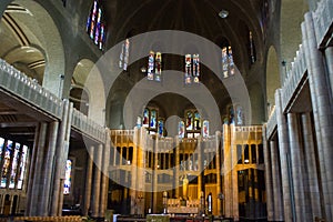 Basilique du Sacre-Coeur (Sacred Heart Basilica) in Brussels, Belgium. Inside view