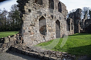 Basingwerk Abbey historic ruins in Greenfield, near Holywell North Wales.