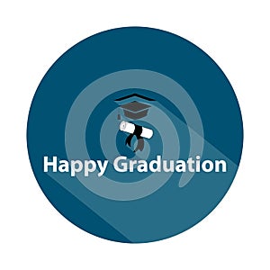 happy graduation badge on white photo