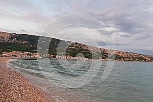 Baska - Paradise pebble beach in idyllic coastal town Baska, Krk Island, Primorje-Gorski Kotar, Croatia, Europe