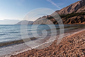 Baska - Paradise pebble beach in idyllic coastal town Baska, Krk Island, Primorje-Gorski Kotar, Croatia, Europe