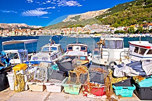 Baska. View of fishermen village of Baska from breakwater harbor