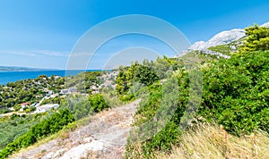 Baska Voda, Croatia - view of coast, sea and mountains. Famous travel destination