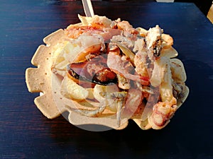 Basked of bread with seafood