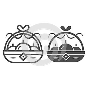 Basket with apples line and solid icon, chinese mid autumn festival concept, harvest sign on white background, fruit