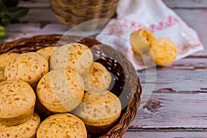 Basket with argentin cheese bread, chipa photo