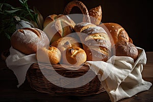 basket of assorted artisan breads, ready for a tasty and satisfying meal