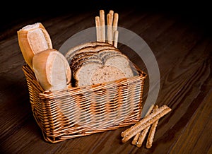 Basket with assorted bread.