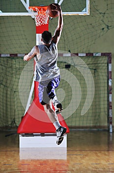 Basket ball game player at sport hall