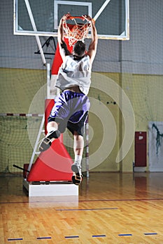 Basket ball game player at sport hall