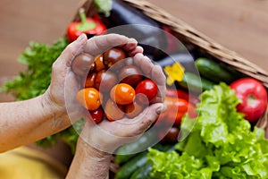 A basket with beautiful fresh vegetables.