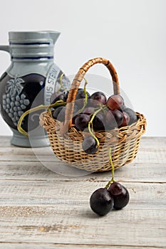 Basket with blue vine.