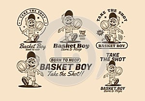 Basket boy, take the shot, illustration character of a boy holding a basket ball