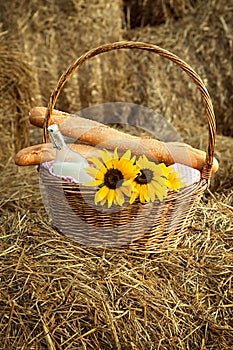 Basket of bread and milk