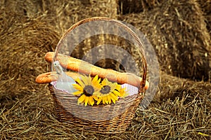 Basket of bread and milk