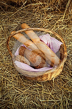 Basket of bread and milk