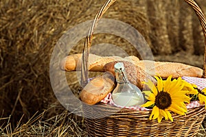 Basket of bread and milk