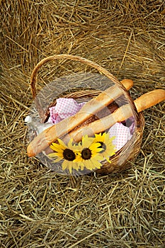 Basket of bread and milk