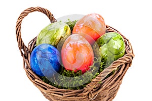 Basket of brightly coloured Easter Eggs