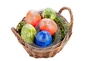 Basket of brightly coloured Easter Eggs