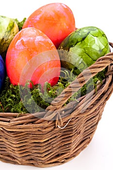 Basket of brightly coloured Easter Eggs