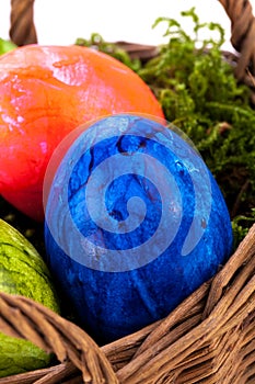 Basket of brightly coloured Easter Eggs