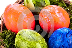Basket of brightly coloured Easter Eggs