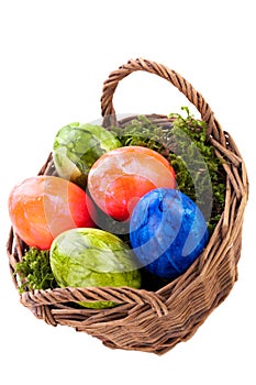 Basket of brightly coloured Easter Eggs