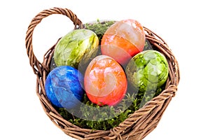 Basket of brightly coloured Easter Eggs