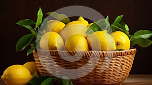 Basket brimming with fresh aromatic lemons