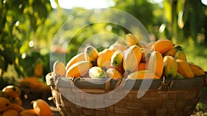 Basket brimming with juicy ripe papayas