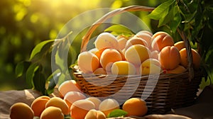 Basket brimming with sun ripened apricots