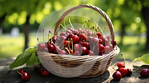 Basket brimming with sweet, juicy cherries