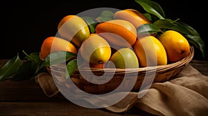 Basket brimming with sweet, ripe mangoes
