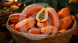 Basket brimming with sweet, ripe papayas