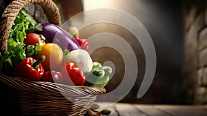 A basket of a bunch of vegetables in the middle, AI