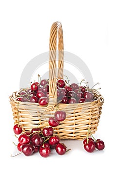 Basket with cherries isolated on a white background