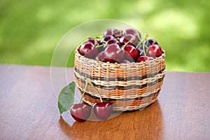 Basket of Cherries on Table