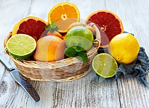 Basket with citrus fresh fruits