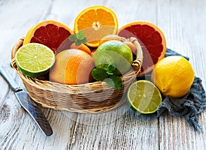 Basket with citrus fresh fruits